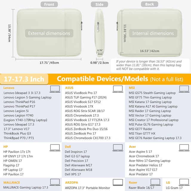 Detalle de HYZUO custodie PC 17,3 Pollici Beige