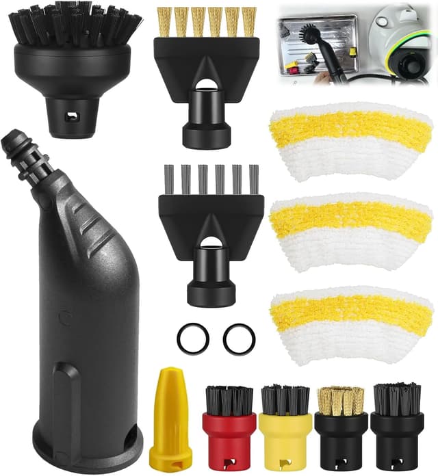 Detalle de ZHEHNSA 14-teiliges Zubehör-Set für Kärcher Dampfreiniger der Serien SC1–SC5 inkl. Verlängerungs- und gebogener Düse, Rundbürste & Fugendüse