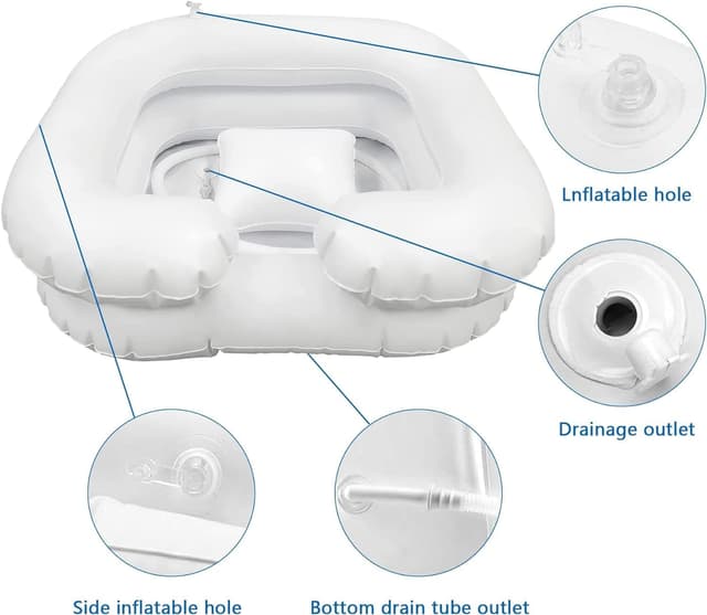 Detalle de TZEKING aufblasbares Haarwaschbecken für Bettlägerige – Shampoo-Waschschüssel mit Ablaufschlauch