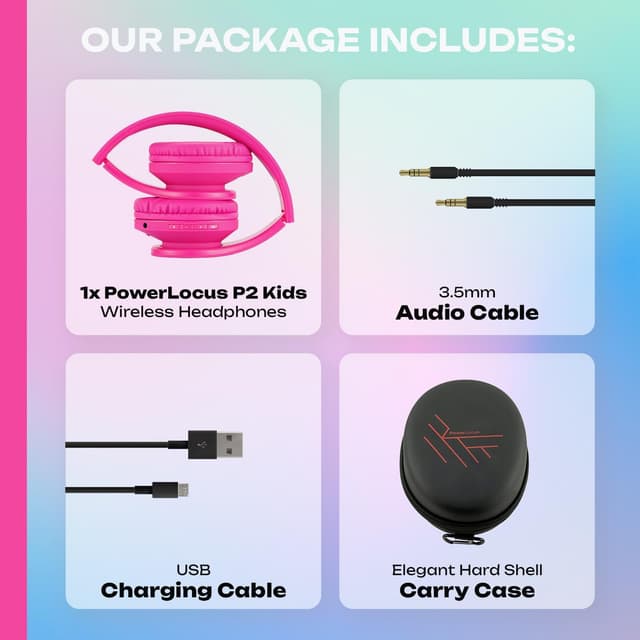Thumbnail 6 de PowerLocus P2 Kids Wireless Headphones (Over-Ear) with 85dB Volume Limit, Mic, Foldable Case & Micro SD Support – Pink