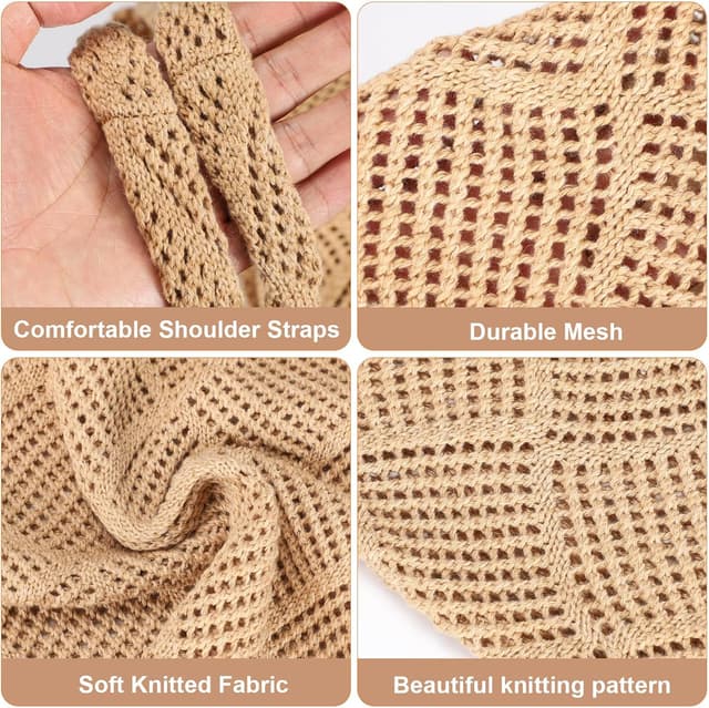 Detalle de Etercycle Crochet Tote Bag – Mesh beach bag in brown for summer days