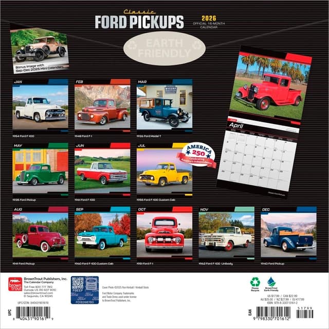 Detalle 2 de BrownTrout Classic Ford Pickups OFFICIAL 2026 hanging wall calendar (12 x 24 inch)