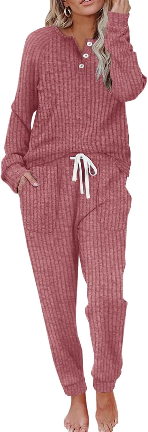 Detalle 2 de WIHOLL Two-Piece Lounge Set for Women (Button-Down Henley Sweatshirt & Sweatpants)