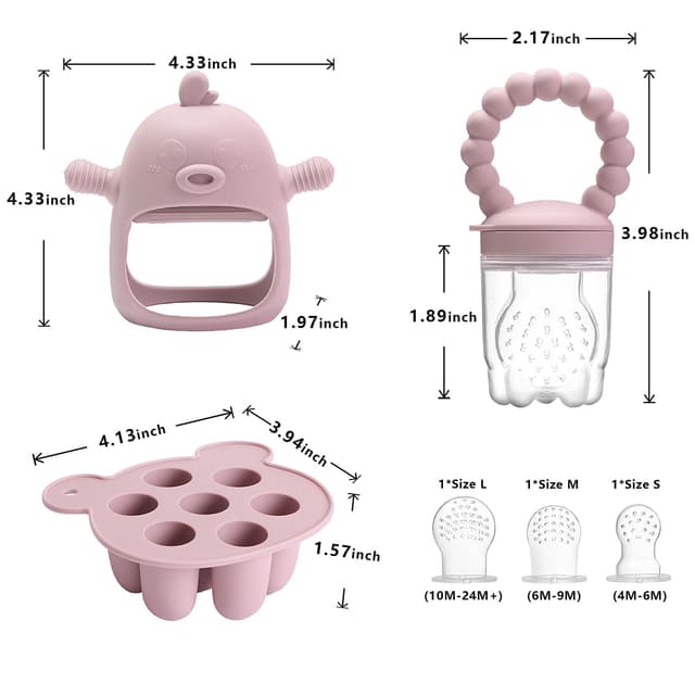 Detalle de Gedebey 6-in-1 Baby Fruit Feeder Pacifier & Baby Food Feeder Set (Silicone, BPA-Free) – S/M/L