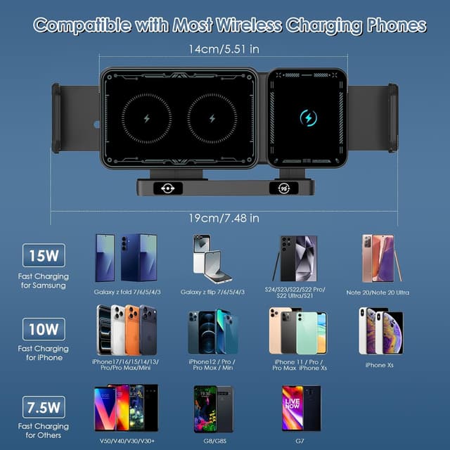 Thumbnail 6 de Olycism Support voiture pour téléphone avec charge sans fil 15 W Dual Coils (rotatif) pour Galaxy Z Fold/Flip