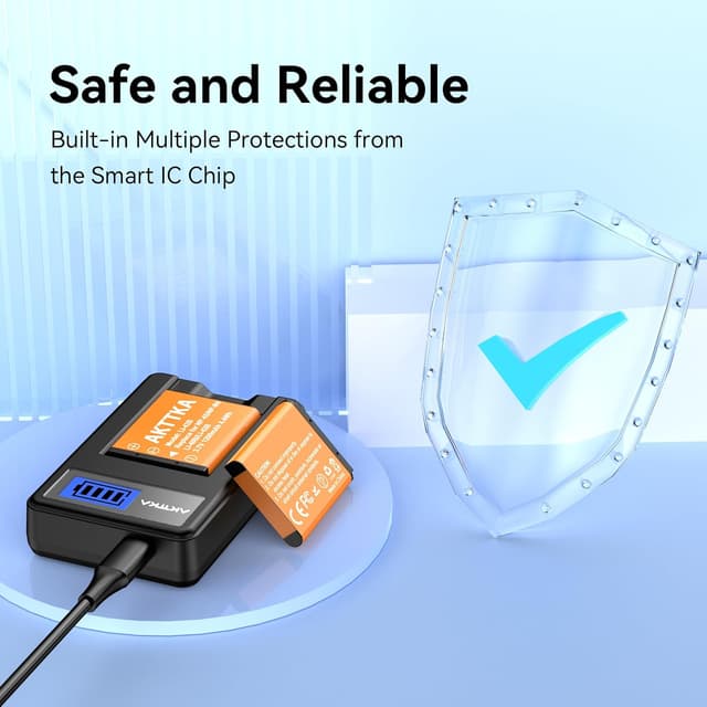 Detalle de Kit batterie AKTTKA NP-45 (2×1200mAh) con caricabatterie USB-C compatibile Olympus, Nikon e Fujifilm