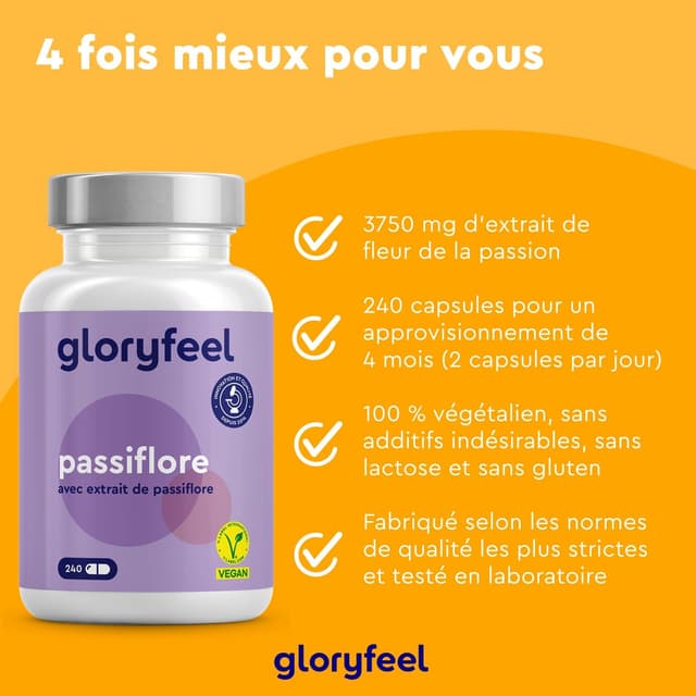 Detalle 2 de Extrait de Passiflore 5:1 937,5 mg – 240 capsules végétaliennes (approvisionnement 4 mois)