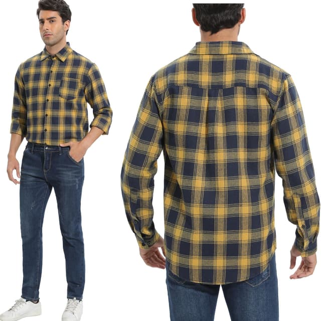Detalle 2 de Chemisier à carreaux en coton pour homme – chemise bûcheron western en flanelle, manches longues (style rétro)