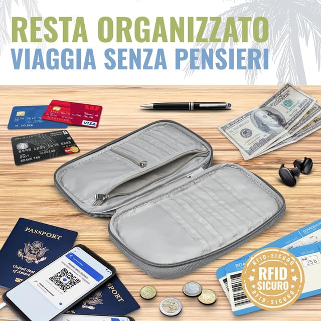 Detalle de BOACAY Porta Passaporto per Famiglia con RFID: organizer impermeabile da viaggio