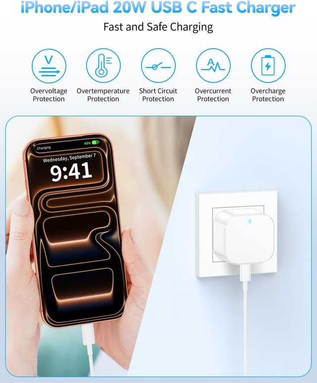 Detalle de 20W USB-C iPhone Fast Charger Plug & Cable 3 Pack with 3M cable