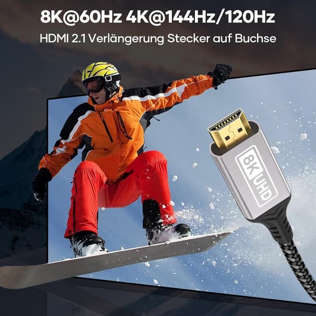 Detalle 2 de HDMI 2.1 Verlängerungskabel 1,5 m (Stecker auf Buchse) mit 48 Gbps: 8K@60 Hz, 4K@144 Hz, HDCP, eARC & HDR10+