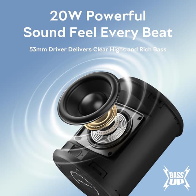 Detalle de DUDGSIS Portable Bluetooth Speaker (IPX7, 20W Stereo) with Beat-Synced RGB Light