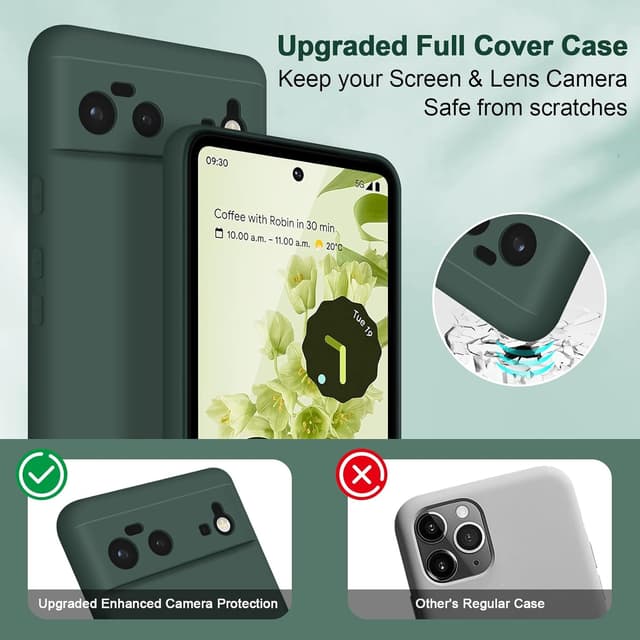 Detalle 2 de Btstring Hülle für Google Pixel 6 aus Silikon – Ganzkörper-Case mit weichem Mikrofaserfutter (Grün)