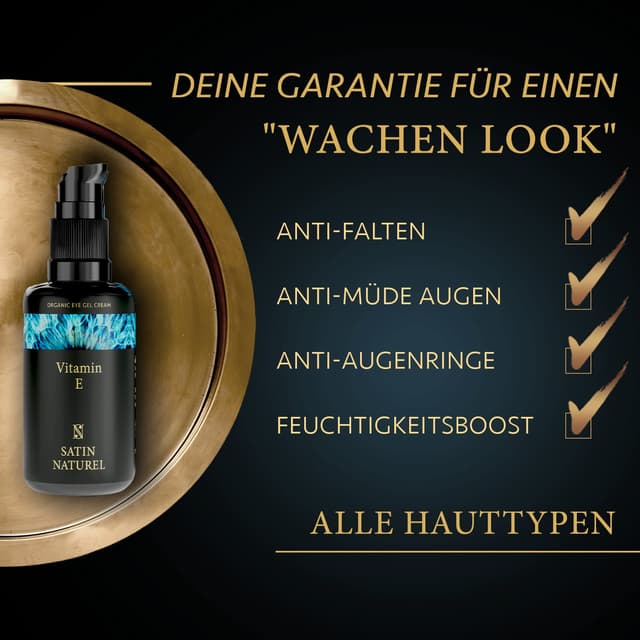 Detalle de Augencreme Satin Naturel mit BIO Aloe Vera, Hyaluron, Taurin & Vitamin E – Vegan, gegen Augenringe und Falten (30 ml)