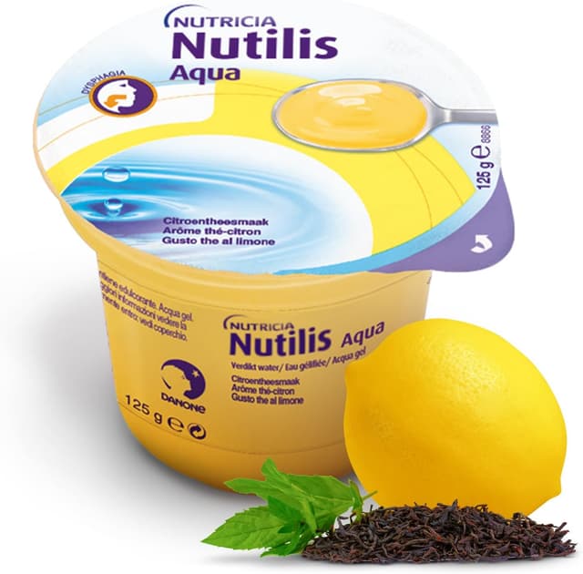 Detalle 2 de NUTILIS AQUA GEL Thè al Limone, acqua gelificata pronta all’uso per disfagia (12 x 125 g)