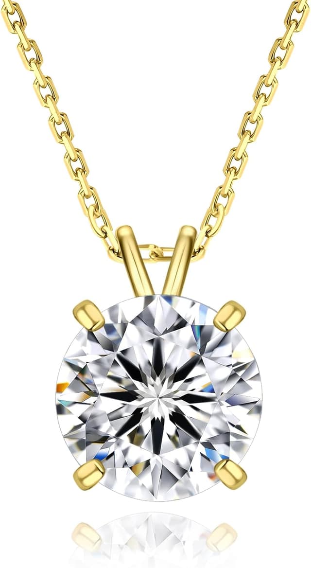 Detalle de KRKC&CO Moissanit-Anhänger-Kette aus 925 Sterling Silber (Solitär Halo) – Damen, VVS1, D-Farbe