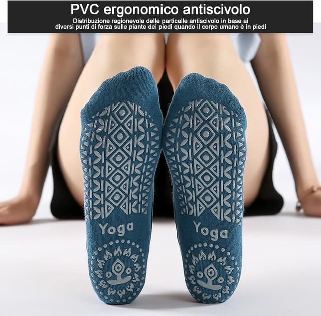 Detalle de NHDDGR Calzini Pilates Donna antiscivolo con cinturino elastico (3 paia), taglia unica EU 35–40