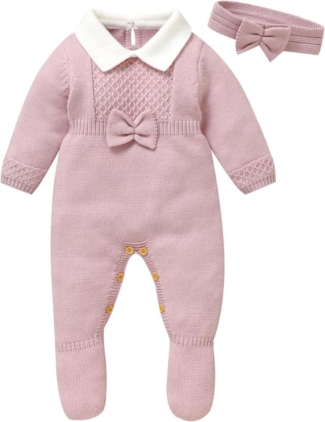 Detalle de Hadetoto baby girls knitted romper outfit sets (newborn & infant)