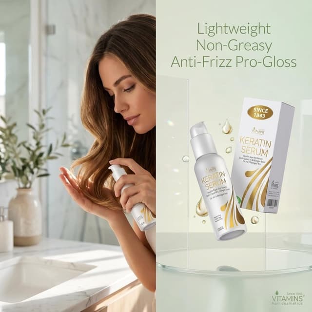 Detalle de VITAMINS hair cosmetics Keratin Hair Serum Oil (4.25 fl oz) for Frizzy, Dry, Damaged Hair