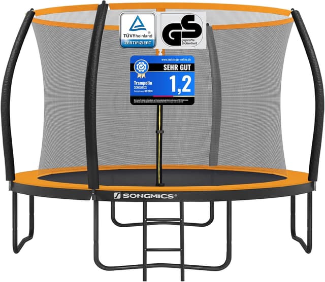 SONGMICS Trampolin für Kinder mit Sicherheitsnetz, Sicherheitskissen, Leiter und Stahlrahmen (366 cm)