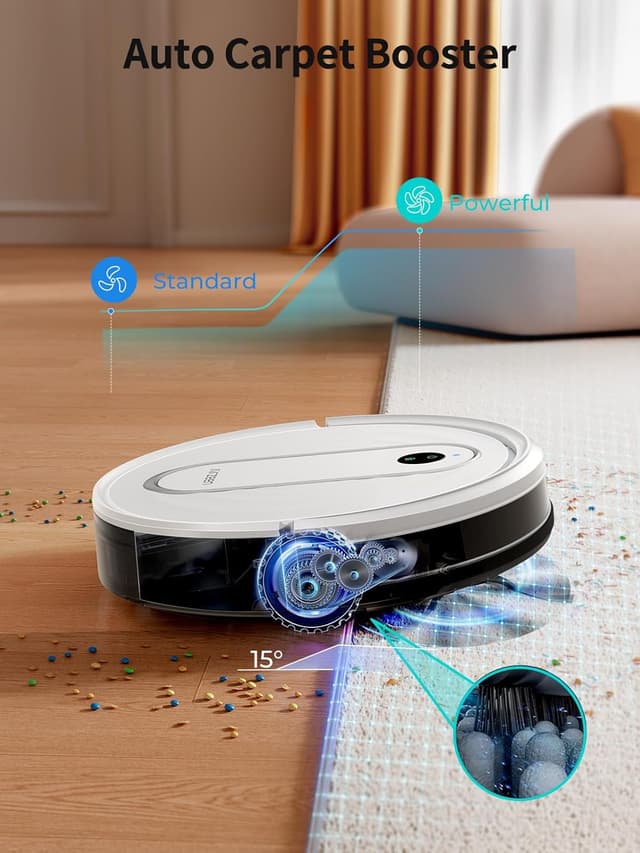 Detalle de Airzeen Robot Vacuum and Mop J10 with 4000Pa Suction, APP/Alexa Control, and Auto Self-Charging