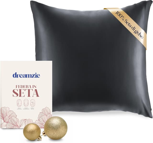 Detalle de DREAMZIE Federa Sera 40x40 cm in seta ipoallergenica 19 momme, con cerniera nascosta (Grigio Scuro) certificata OEKO-TEX
