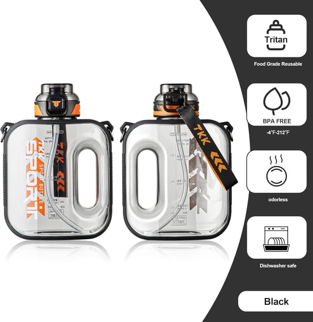 Detalle de TKK Half Gallon Water Bottle Jug with Straw (BPA-Free Tritan, 64 Oz) – Dishwasher Safe Jug for Gym, Travel & Outdoor