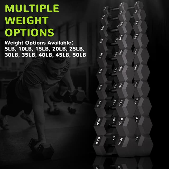 Thumbnail 6 de Fitvids Rubber Encased Hex Dumbbells (Anti-Slip Metal Handle) — Multiple Sizes