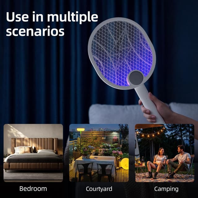 Detalle de Electric Fly Swatter 180° Foldable Fly Zapper Racket (4000V, 5-layer mesh) with USB-C charging