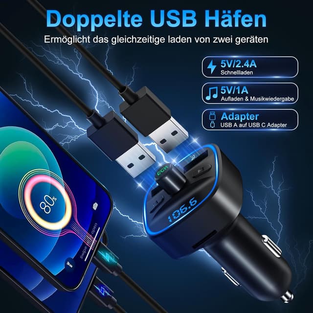 Detalle de Bluetooth 5.3 FM Transmitter Auto Adapter
