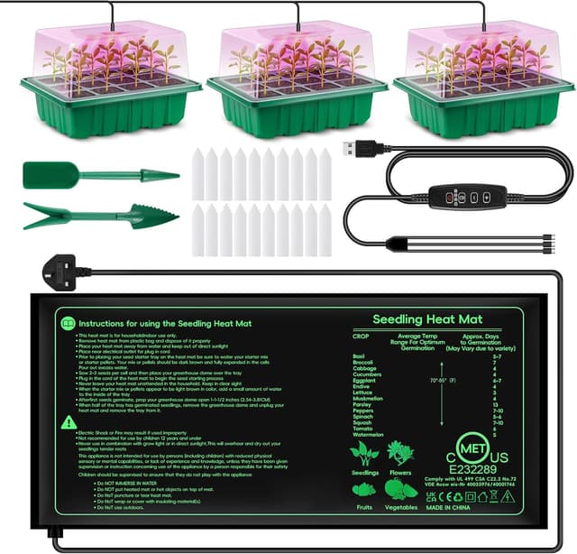 Detalle de Verdenu Seed Tray with Grow Lights and Heating Mat (Pack of 3, 36-cell trays)