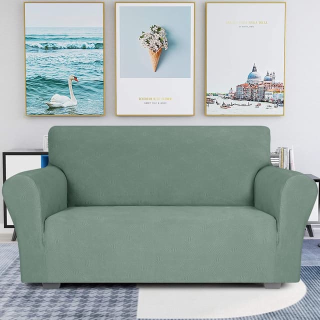Detalle 2 de Ystyle Housse de fauteuil extensible 1 place avec accoudoirs, vert clair – protection antidérapante pour canapé/banquette