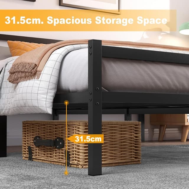 Detalle de Yornoli 3ft Black Single Bed Frame with Headboard and Storage (Steel Slats, No Box Spring Needed)