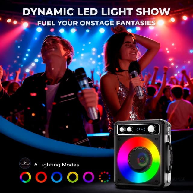 Detalle de VOSOCO Karaoke Machine with 2 Wireless Microphones and Bluetooth 5.2