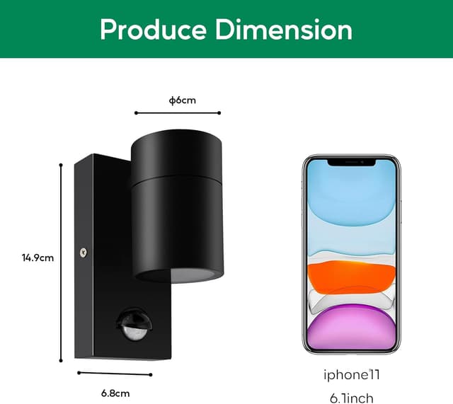 Detalle de Kerry Outdoor Motion Sensor Wall Lights (PIR) – IP44 Black Stainless Steel Downlights for Mains Power