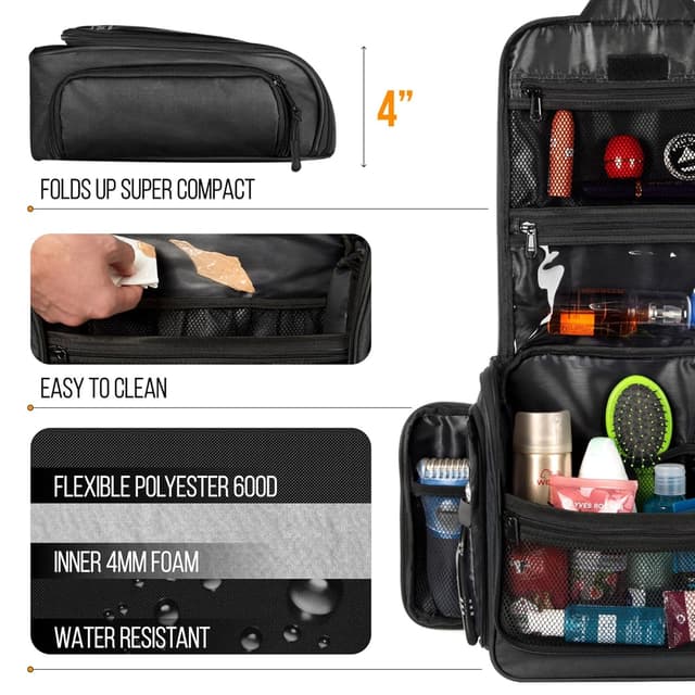 Detalle 2 de Men & Women Travel Toiletry Bag with 19 Compartments (10.6”x10.6”x3.2”) Waterproof Lining and Metal Swivel Hook