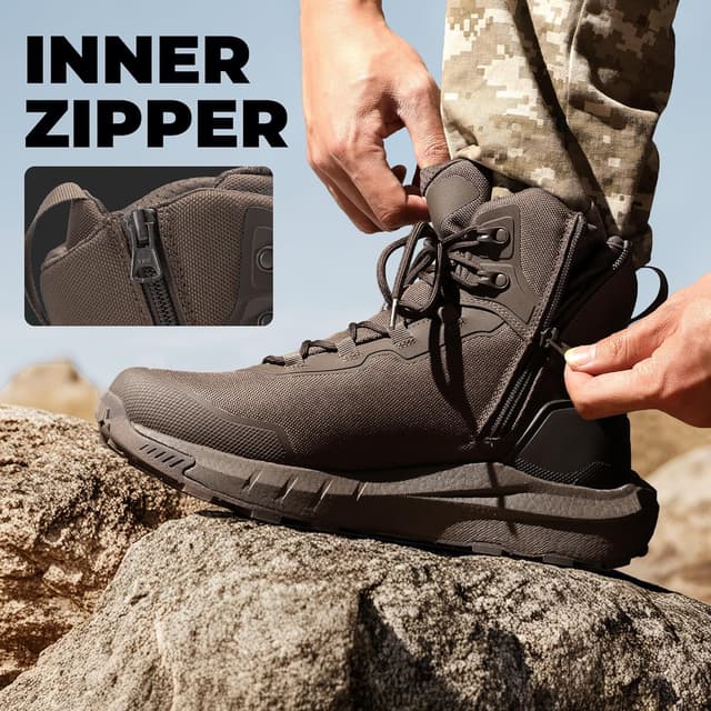 Thumbnail 6 de NORTIV 8 stivali tattici militari da uomo con suola ammortizzata e cerniera laterale