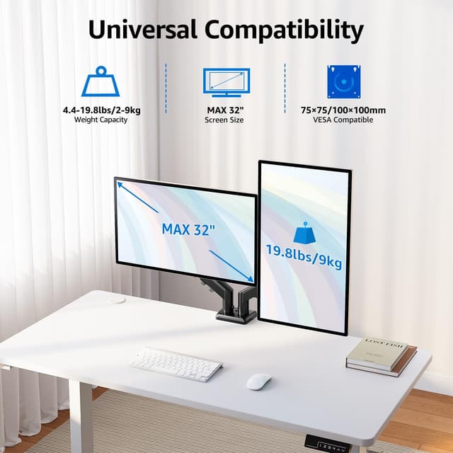 Detalle de MOUNTUP Dual Monitor Halterung für 13–32 Zoll EU8014B – höhenverstellbar, neigbar, schwenkbar (VESA 75/100)