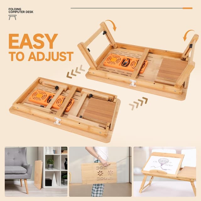 Thumbnail 6 de Adjustable Bamboo Laptop Desk with Cooling Fan