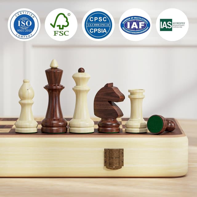 Thumbnail 5 de 38cm Holz Klapp-Schach- und Dame-Set