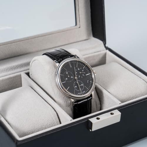 Detalle de ProCase caja para 3 relojes con tapa de cristal y cojín extraíble (negro)