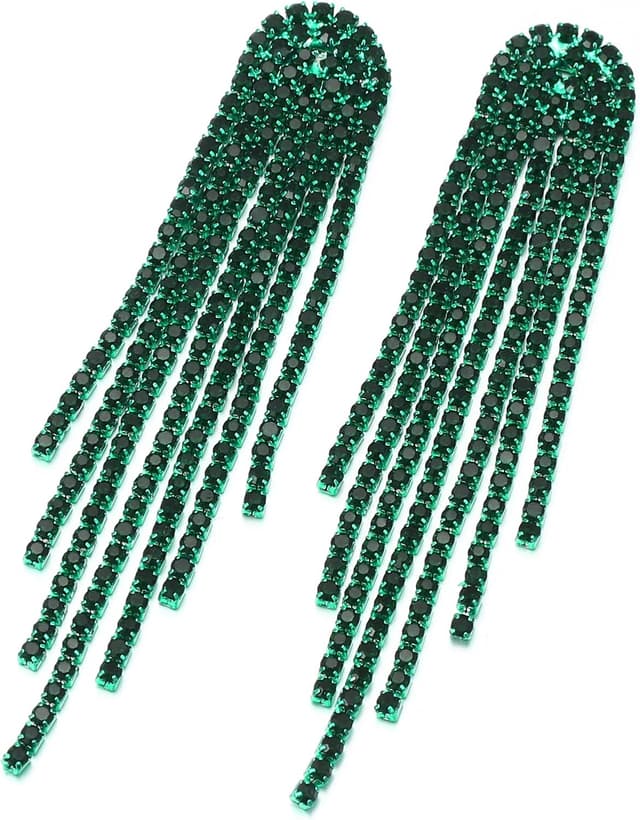 Detalle de Clearine boucles d’oreilles longues à glands en goutte scintillantes en strass