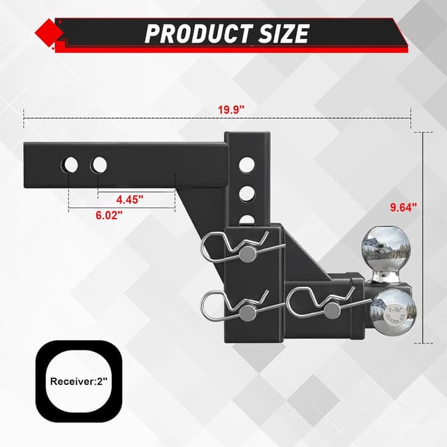 Thumbnail 2 de TYT Adjustable Tri-Ball Trailer Hitch 2 in Receiver 10000/1000