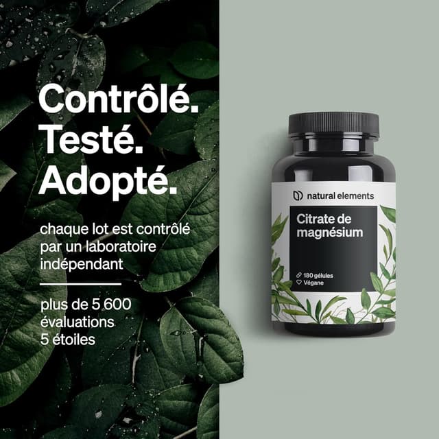 Detalle 2 de Natural Elements Citrate de Magnésium Premium (2320 mg, 360 mg de magnésium élémentaire) – 180 gélules