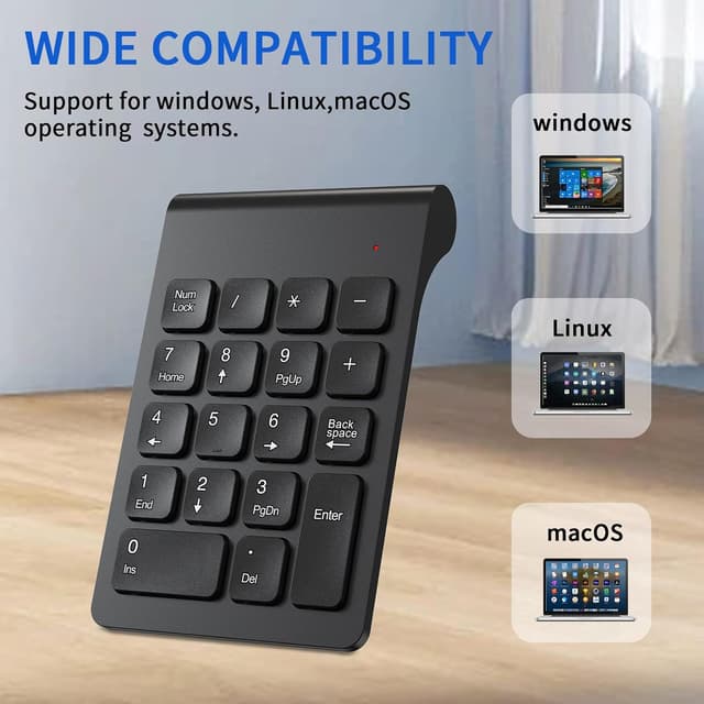 Detalle 2 de cimetech Mini tastierino numerico wireless 2.4G con ricevitore USB da 18 tasti per laptop e PC