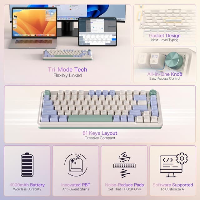 Detalle 2 de Redragon K673 PRO 75% Wireless Gasket Gaming-Tastatur (3-Modus, Hot-Swap, lineare rote Schalter)