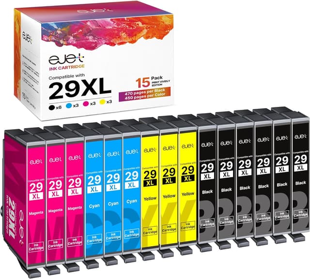 Detalle de ejet 15-Pack 29XL High Yield Ink Cartridges (Compatible with Epson 29XL) for Expression Home XP printers