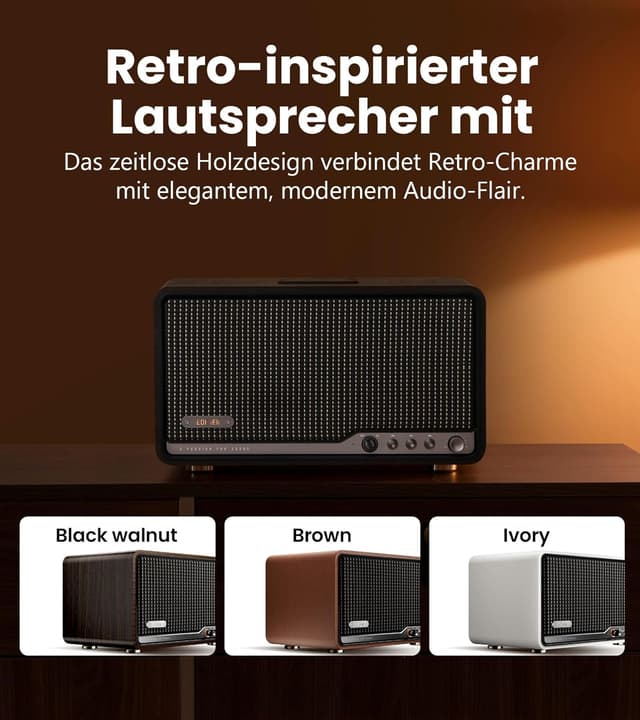 Detalle 2 de Edifier S300 kabelloser Hi‑Fi‑Tischlautsprecher mit AirPlay 2, AirPlay‑Multiroom und Fernbedienung (Retro‑Walnussoptik)