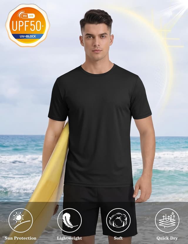 Detalle de KEFITEVD Men’s Short Sleeve UPF 50+ Rash Guard T-Shirts (Quick Dry, Four-Way Stretch)