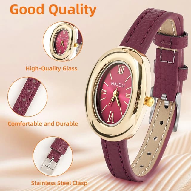 Detalle de APXEL Montre pour Femme ovale analogique quartz avec bracelet en simili cuir